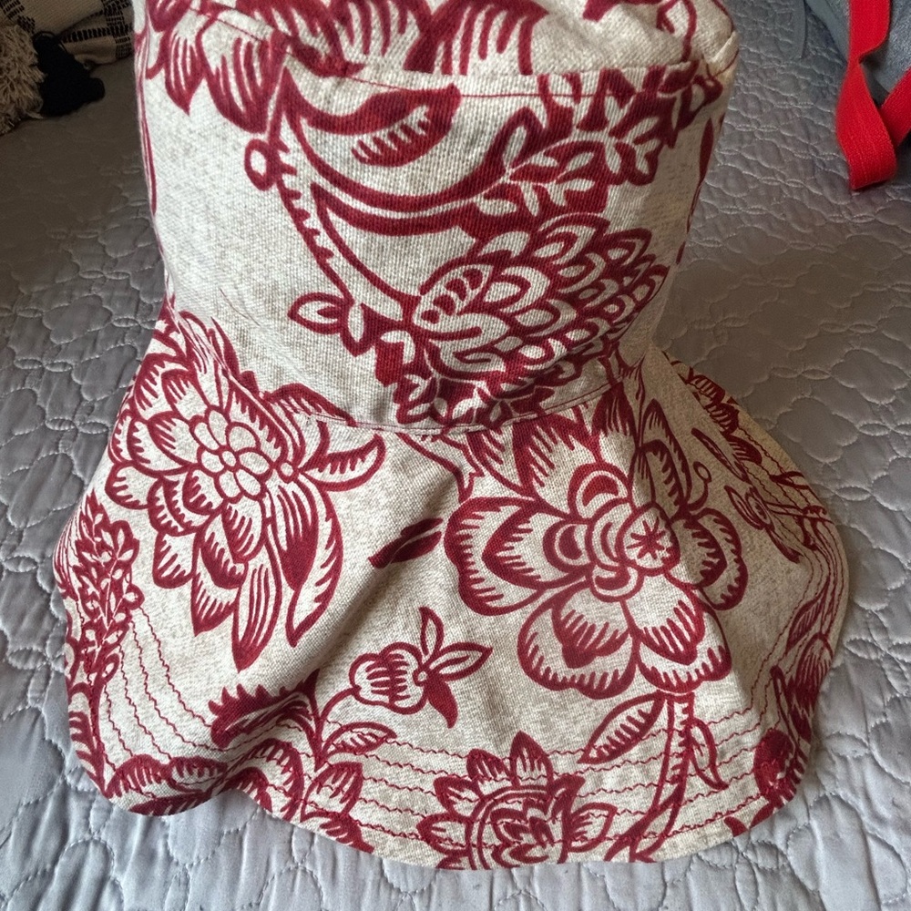 Wide - Brim  Red Floral Print Bucket Hat